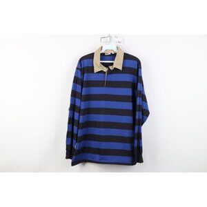 Vtg 90s Streetwear 1XB Faded Striped Color Block Knit Long Sleeve Rugby Polo USA
